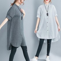 여자 여성 린넨 마 스트라이프 롱 셔츠 원피스 남방 루즈핏