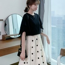 [바보사랑] 투피스 세트 여름 원피스 린넨 소매 티셔츠+스커트