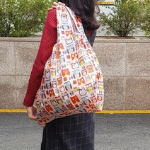 잇츠스토어 휴대용 접이식 빅사이즈 장바구니 XL, 핑크 부엉이, 23번