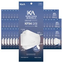 케이에이 대형 KF94x60매 식약처허가 일회용 비말 차단 보건용 방역 황사 마스크, 200x160mm, 화이트, 60매