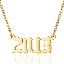 RINHOO 출생 연도 숫자 펜던트 목걸이 스테인리스 스틸 골드 숫자 생일 목걸이 체인 주얼리 여성용 여아용 스테인리스 스틸, 2013