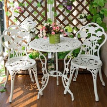 야외용평상 야장 테라스 베란다포차 야외 테이블 정원용 의자 옥상 포장마차 부부 테이블 세트, 로즈 3종 세트 [화이트] 무방석