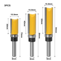라우터 비트 8mm 생크 플러시 트림 패턴 1-3 개 상단 하단 베어링 5/8 quot블레이드 템플릿 목재 밀링 커터 목수, [04] 3pcs 8mm shank
