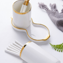 이태리인테리 물빠짐 도자기 수저통 조리도구통 수저꽂이, 2구, 화이트