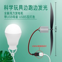 풍력발전기 가정용 소형 캠핑용 풍력터빈 날개 DC 브러시리스 모터, 발전기 + USB 케이블 1미터 5w 전구