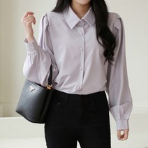 [올리비에스클로젯] 베이직 퍼프 숄더 카라 블라우스_O2302BL017A
