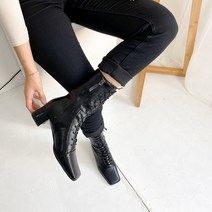 스퀘어 심플 레이스업 미들힐 미들부츠