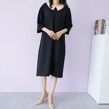 빅걸스토리 여성 빅사이즈 모나미 배색 카라 베이직 고급 하객룩 원피스