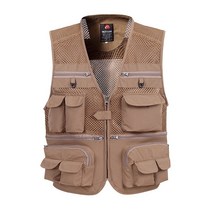 착용감 좋은 멀티 다기능 자킷 조끼 재킷 낚시 배달 라이더 통기성, 5XL, Khaki Vest
