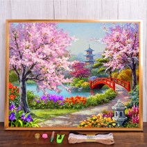 보석십자수 창업 도구 풍경 벚꽃 나무 사전 인쇄 크로스 스티치 자수 전체 키트 수공예 뜨개질 취미 재봉, HMA70930_30x40cm_11CT 면사