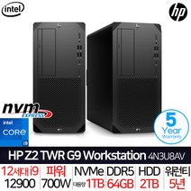 HP Z2 TWR G9 4N3U8AV_i9_T9 [5년 무상보증] 인텔 i9 사무용 기업용 캐드 포토샵 영상편집 고성능 워크스테이션 데스크탑 본체 컴퓨터 PC, 64GB, 512GB + 512GB, 2TB