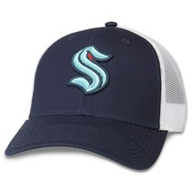 아메리칸 니들 Seattle Kraken NHL 백 레인지 조절 가능한 스냅백 트러커 야구 모자 화이트/네이비 (21003A-SEK-WHNV) 화이트/네이비.