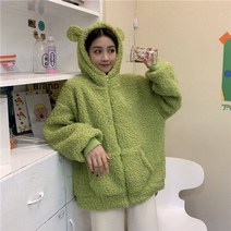 기모후드집업 스웻셋업 브랜드후드집업 가을 겨울 여성 아보카도 컬러 집업 운동복 카와이