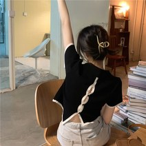 아이엠몽 여 심플 반전 배색 카라 반팔 티