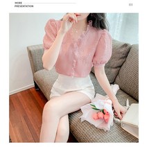 시폰 셔츠 여성 반팔 여름 셔츠 퍼프 소매 독특한 스페셜 블라우스