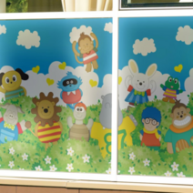 [뭉키데코] 무점착반투명시트_MSC-032_츄츄 덩굴숲의 친구들(B01_W90xH120cm), B01_W90xH120cm