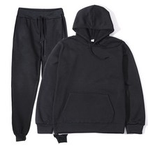 두 조각 세트 캐주얼 양 털 Tracksuit 남자 여자 겨울 여자 세트 대형 후드 긴 소매 까마귀 스포츠 바지, 검은색_S