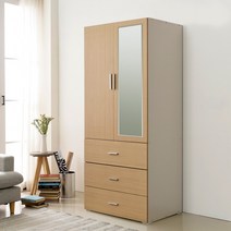 [HOT ITEM☆3만원 즉시할인]장인가구 큐비 800 3단서랍 화장대형 도어옷장, 아이보리핑크