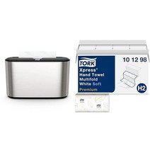 Tork Xpress 종이 타월 디스펜서 흰색 가용 컴팩트 H2 핸드 적합, Dispenser + Hand Towel White/, Stainless Steel