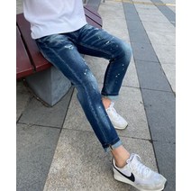 형광페인팅 남자슬림핏청바지 스키니진 사계절 바이커진 데님진 남자 명품청바지