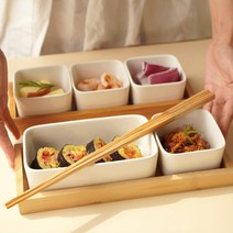 칸칸 도자기 우드 반찬 디저트 사각 나눔접시, 3구정사각