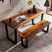 [삼익가구]에디 로즈우드 우드슬랩 6인용 식탁 세트(벤치1개포함), 브라운