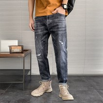 배기 청바지 2023 봄 여름 캐쥬얼 스키니 와이드 루즈핏 아메카지스타일 스판 대미지 9부 데님팬츠 남자 4995185725