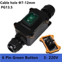 전기 1 PC IP65 방수 25A 헤비 듀티 대전류 인라인 케이블 On/Off 스위치 최대 AC3 220V LED 표시기 방진 오일 증명, [03] Green LED Button