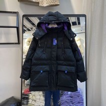주니어스키복 스키복 겨울 두꺼운 흰색 오리 후드 다운 재킷 패션 고 긴 소매 코트