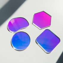 1+1 오로라 아크릴 코스터 인테리어 홀로그램 티코스터 차받침대, 써클, 스퀘어