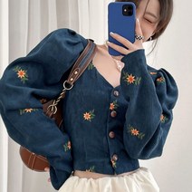 데일리 꽃무늬 크롭 블라우스
