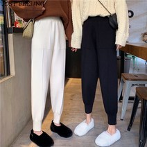 JUST FEEL!NG 여성조거팬츠 캐주얼 루즈핏 밴딩 9부 심플 빅포켓 스판 데일리 편한 소프트 니트 조커 바지 팬츠