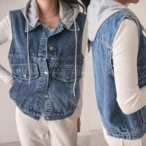 8822 후드 데님 청 조끼 자켓 여성 봄 가을 간절기