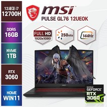 MSI Pulse GL76 12UEOK 12세대 i7-12700H RTX3060 17인치 윈도우11 GF76 A12UE, 블랙, 코어i7, 1TB, 16GB, WIN11 Home
