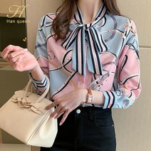 마이네임이즈 파운더스 블라우스 H 한 여왕 봄 빈티지 인쇄 사무실 레이디 여성 셔츠 바지 긴 소매 캐주얼 OL