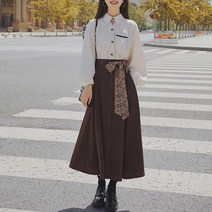 POMTOR 봄가을 고급스러움 허리 조여 날씬해 보이는 긴팔 스커트
