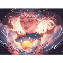 [DIY 유화그리기세트] 몽환 소녀 달빛 눈망울 여인 판타지 인물화 7종, 73X53(블랙액자), 07