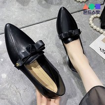 몬드스팟 2.5cm 여성 스텔레토힐 미들 우드굽 리본 플랫 단화 로퍼 블랙 (DM506)