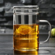 cocooning 홍차 녹차 티 거름망 뚜껑있는 내열유리 티머그컵, (머그컵+티망+뚜껑), 550ml