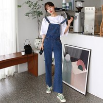 갠소 진청 커팅 데님 오버 롤 팬츠