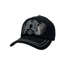 Harley-Davidson 여성용 스파이크 모노그램 Frayed H-D 야구 모자 실버 날개 포함 블랙.