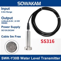 SS316 하수 차단 방지 잠수정 레벨 트랜스미터 연료 압력 4-20mA 10V 5V 액체 센서, 18 RS485 3m range_02 2m Cable
