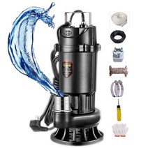 이물질 분쇄 수중펌프 고압 양수기 워터 배수 펌프 농업용 지하수 물 자동 모터, 오수펌프 1100W 2인치, 1개
