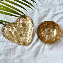 오-늘행복 벽돌패턴 자개 트레이 플라워볼 하트트레이 조개 악세사리 차키 보관함 촬영 소품, 1.골드자개 넓적하트트레이