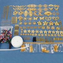 Makone diy수공예제작 고풍 헤어장식품 부속품 스스로제작 머리비녀 재료 세트, T03-골드색 베이직타입+집게