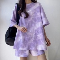 여자반바지트레이닝 여성반팔세트 물감 나염 디자인, 라다 옵션 택 본상품선택