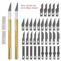 카빙나이프 37 개대 다기능 교체 예비 블레이드 조각 블레이드 절단 금속 메스 조각 커터 diy 수리 손 도구, 노란색