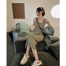 봄 여름 심플 솔리드 컬러 기본 롱 스커트 원피스 해변룩 나들이