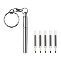 다기능 휴대용 키 링 스테인레스 스틸 텔레스코픽 펜 1pc 볼 포인트 펜 5pcs 리필 세트 키 체인 도구, 5리필