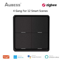 Tuya-스마트 ZigBee 3.0 무선 12 씬 벽 스위치 푸시 버튼 컨트롤러 알렉사 구글 홈 통한 스마트 오토메이션, 05 4 Gang Black_01 1 piece
